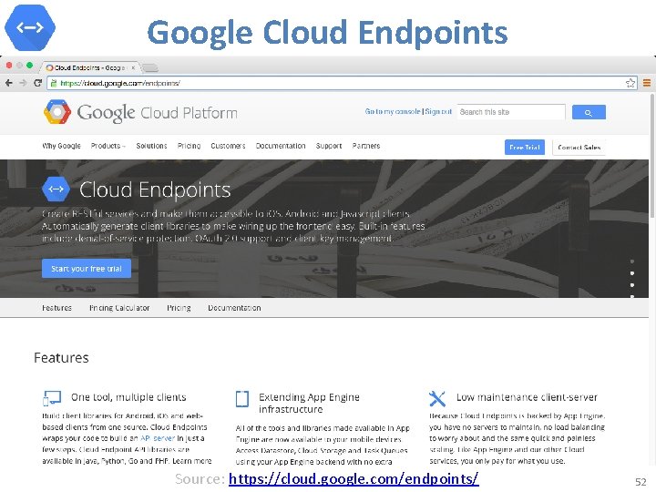 Google Cloud Endpoints Source: https: //cloud. google. com/endpoints/ 52 