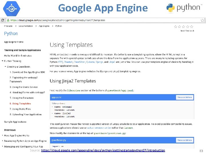 Google App Engine Source: https: //cloud. google. com/appengine/docs/python/gettingstartedpython 27/introduction 83 