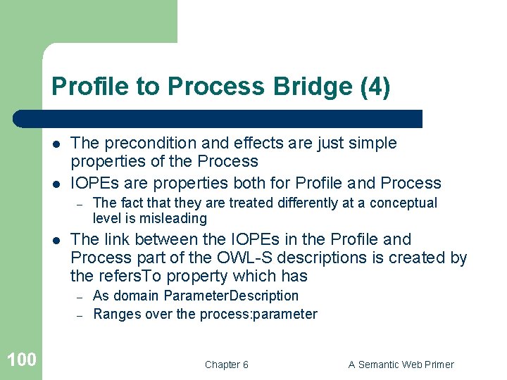 Profile to Process Bridge (4) l l The precondition and effects are just simple