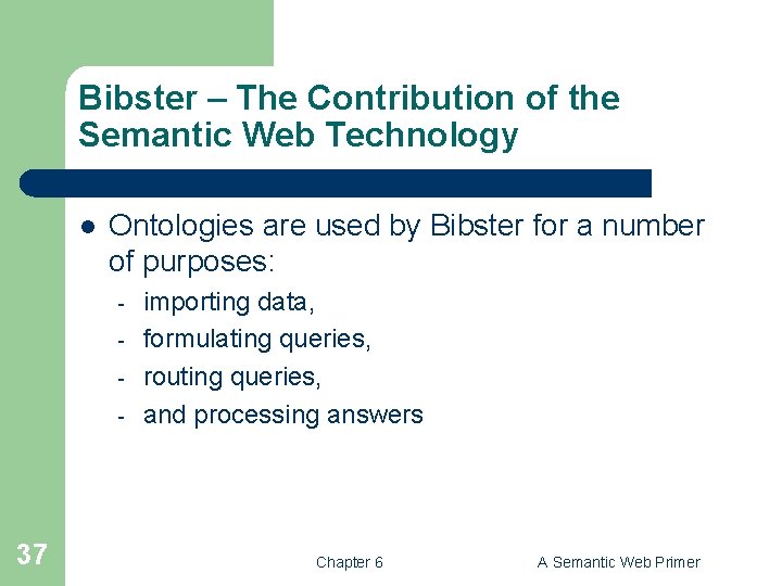 Bibster – The Contribution of the Semantic Web Technology l Ontologies are used by