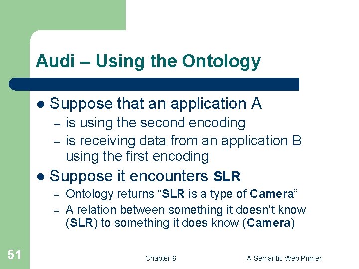 Audi – Using the Ontology l Suppose that an application A is using the