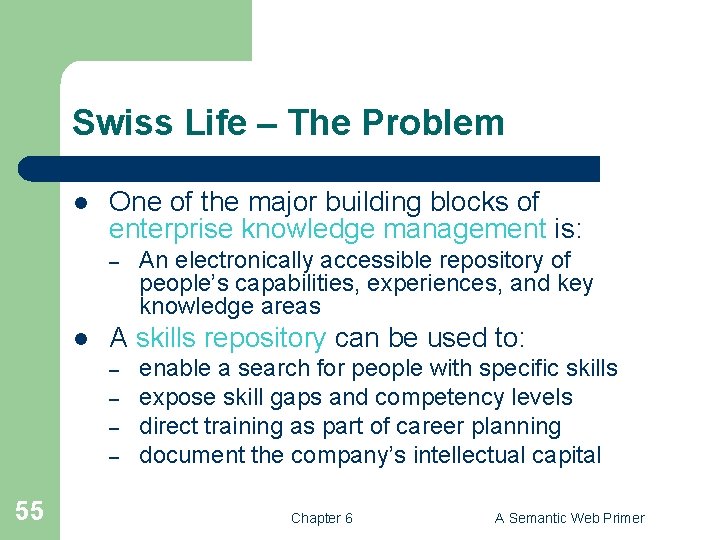 Swiss Life – The Problem l One of the major building blocks of enterprise