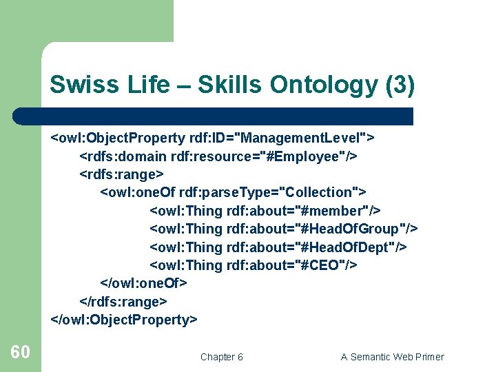Swiss Life – Skills Ontology (3) <owl: Object. Property rdf: ID="Management. Level"> <rdfs: domain