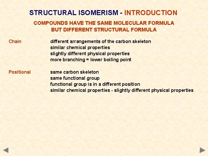 STRUCTURAL ISOMERISM - INTRODUCTION COMPOUNDS HAVE THE SAME MOLECULAR FORMULA BUT DIFFERENT STRUCTURAL FORMULA