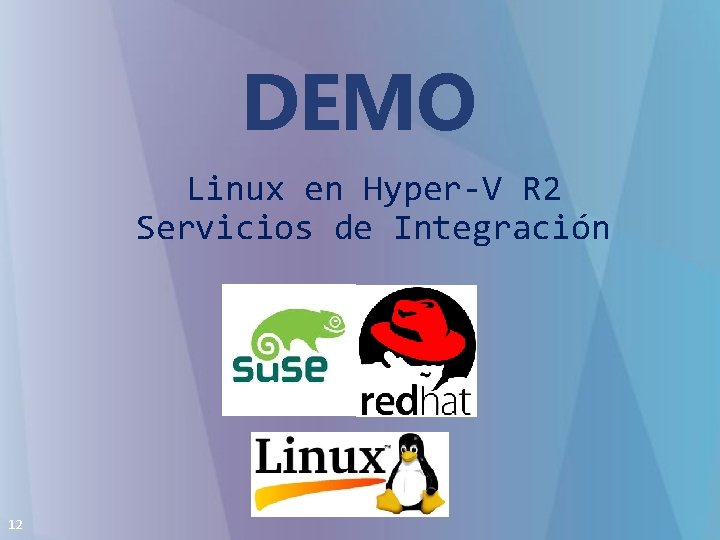 DEMO Linux en Hyper-V R 2 Servicios de Integración 12 