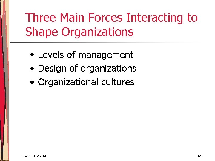 Three Main Forces Interacting to Shape Organizations • Levels of management • Design of Three Main Forces Interacting to Shape Organizations • Levels of management • Design of