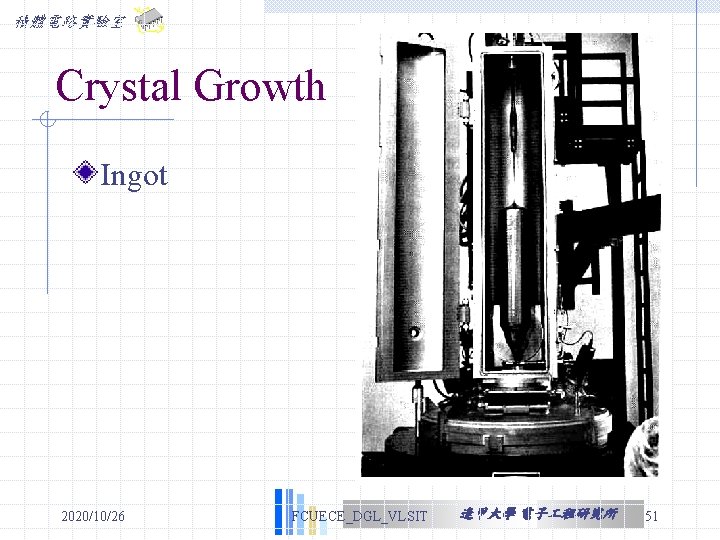 積體電路實驗室 Crystal Growth Ingot 2020/10/26 FCUECE_DGL_VLSIT 逢甲大學 電子 程研究所 51 積體電路實驗室 Crystal Growth Ingot 2020/10/26 FCUECE_DGL_VLSIT 逢甲大學 電子 程研究所 51