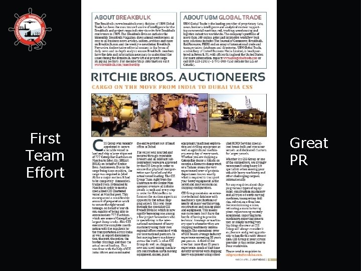 First Team Effort Great PR 