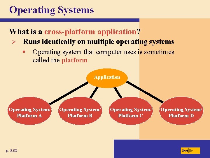 Operating Systems What is a cross-platform application? Ø Runs identically on multiple operating systems Operating Systems What is a cross-platform application? Ø Runs identically on multiple operating systems