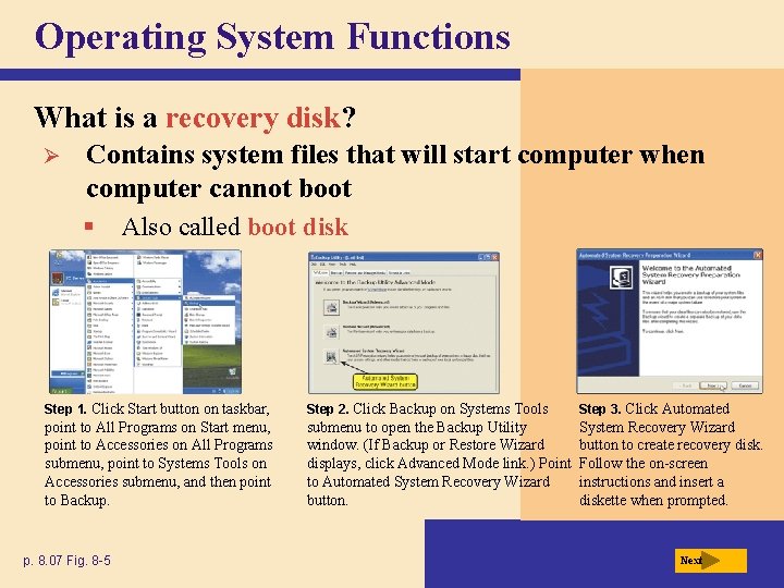 Operating System Functions What is a recovery disk? Ø Contains system files that will Operating System Functions What is a recovery disk? Ø Contains system files that will