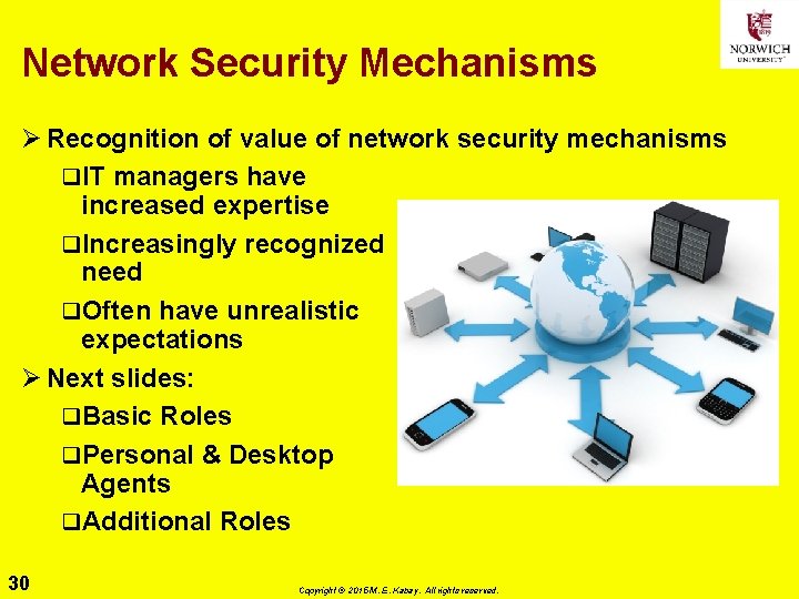 Network Security Mechanisms Ø Recognition of value of network security mechanisms q. IT managers