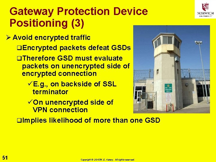 Gateway Protection Device Positioning (3) Ø Avoid encrypted traffic q. Encrypted packets defeat GSDs