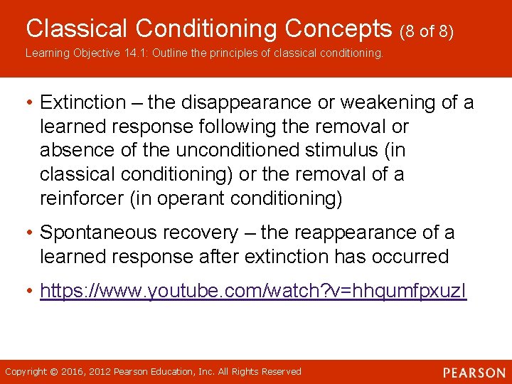 Classical Conditioning Concepts (8 of 8) Learning Objective 14. 1: Outline the principles of