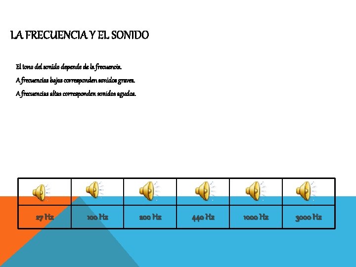 LA FRECUENCIA Y EL SONIDO El tono del sonido depende de la frecuencia. A