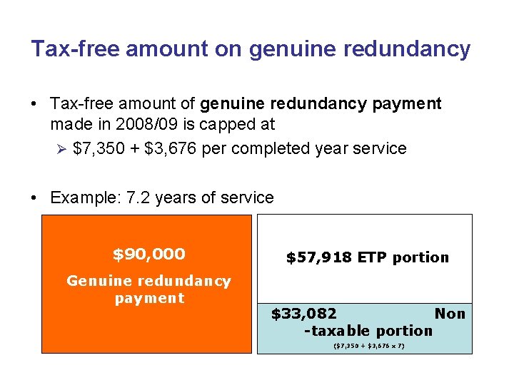 Tax-free amount on genuine redundancy • Tax-free amount of genuine redundancy payment made in Tax-free amount on genuine redundancy • Tax-free amount of genuine redundancy payment made in