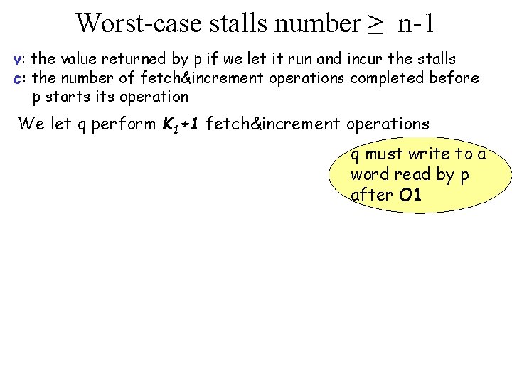Worst-case stalls number ≥ n-1 v: the value returned by p if we let