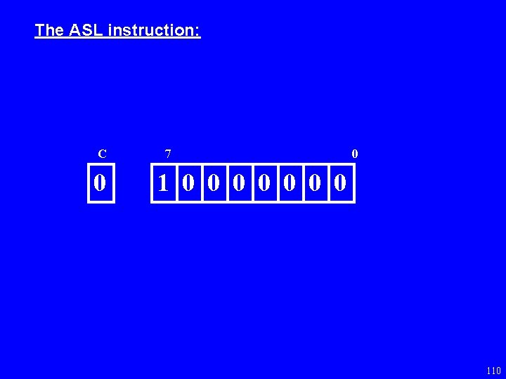 The ASL instruction: C 0 7 0 1 0 0 0 0 110 