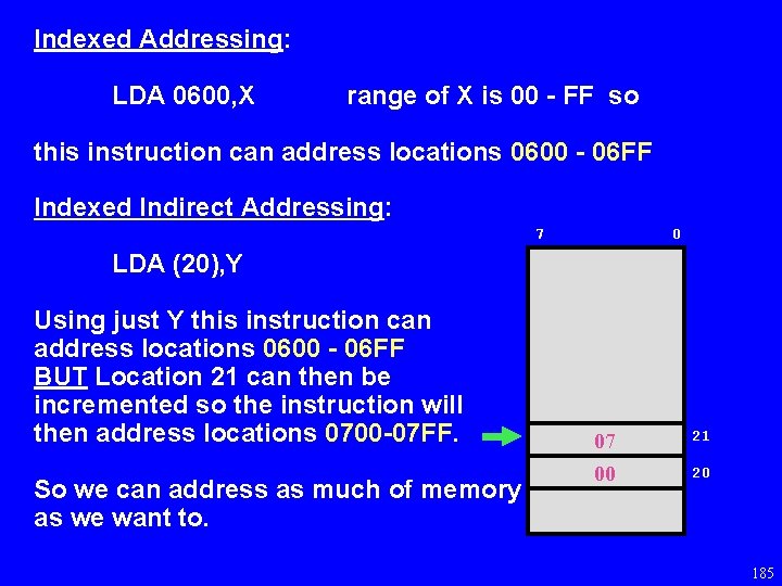 Indexed Addressing: LDA 0600, X range of X is 00 - FF so this