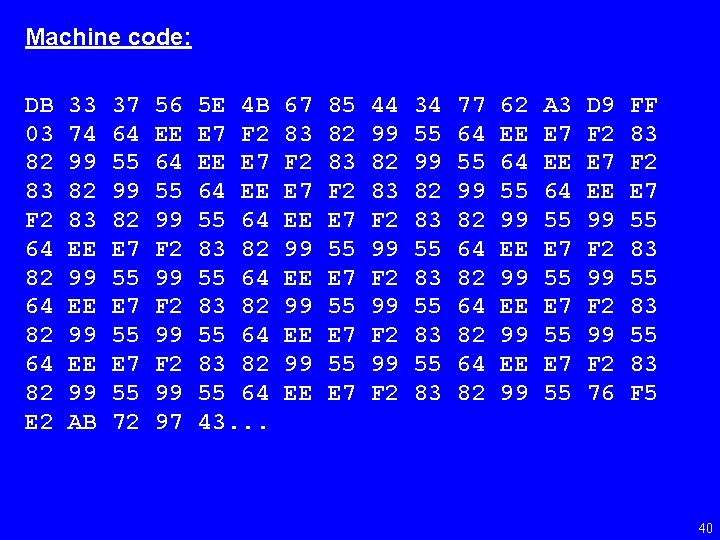 Machine code: DB 03 82 83 F 2 64 82 E 2 33 74