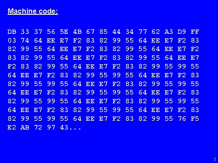 Machine code: DB 03 82 83 F 2 64 82 E 2 33 74