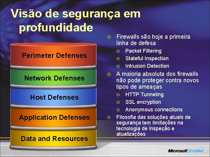 Visão de segurança em profundidade ¢ Firewalls são hoje a primeira linha de defesa