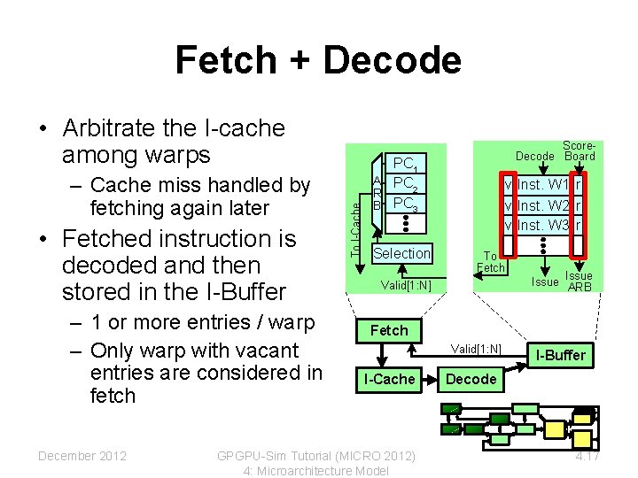 Fetch + Decode – Cache miss handled by fetching again later • Fetched instruction Fetch + Decode – Cache miss handled by fetching again later • Fetched instruction