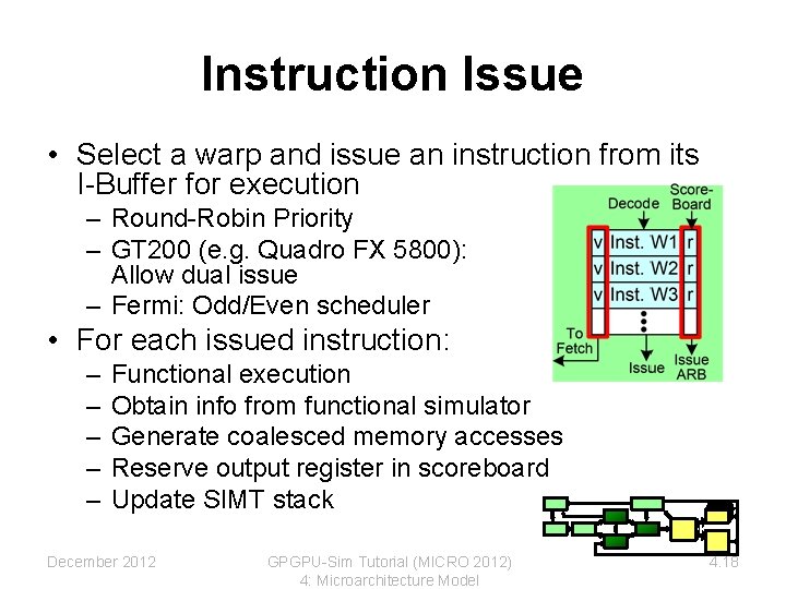 Instruction Issue • Select a warp and issue an instruction from its I-Buffer for Instruction Issue • Select a warp and issue an instruction from its I-Buffer for