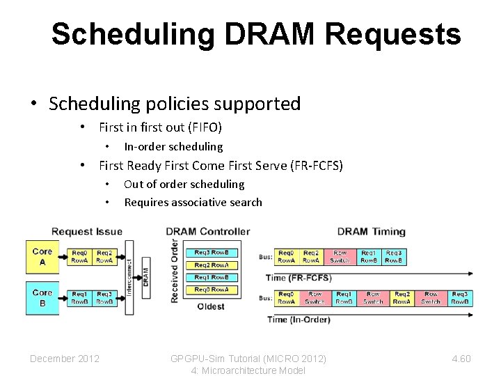Scheduling DRAM Requests • Scheduling policies supported • First in first out (FIFO) • Scheduling DRAM Requests • Scheduling policies supported • First in first out (FIFO) •