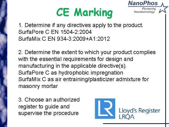 CE Marking 1. Determine if any directives apply to the product. Surfa. Pore C