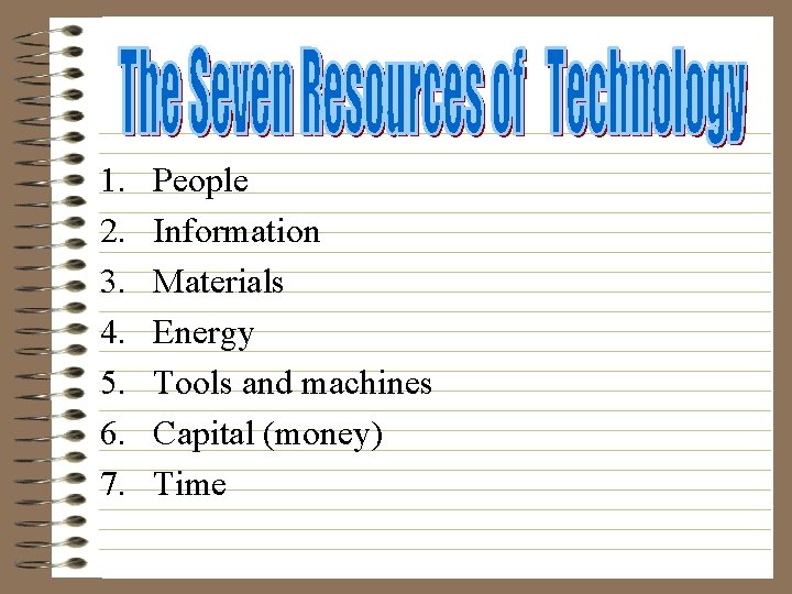 1. 2. 3. 4. 5. 6. 7. People Information Materials Energy Tools and machines