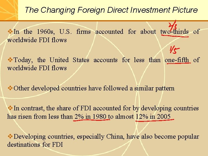The Changing Foreign Direct Investment Picture v. In the 1960 s, U. S. firms