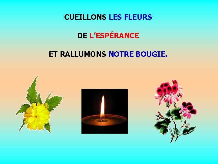 CUEILLONS LES FLEURS DE L’ESPÉRANCE ET RALLUMONS NOTRE BOUGIE. . . 