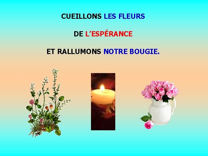 CUEILLONS LES FLEURS DE L’ESPÉRANCE ET RALLUMONS NOTRE BOUGIE. . . 