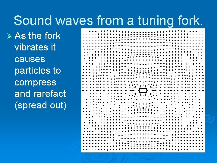 Sound waves from a tuning fork. Ø As the fork vibrates it causes particles