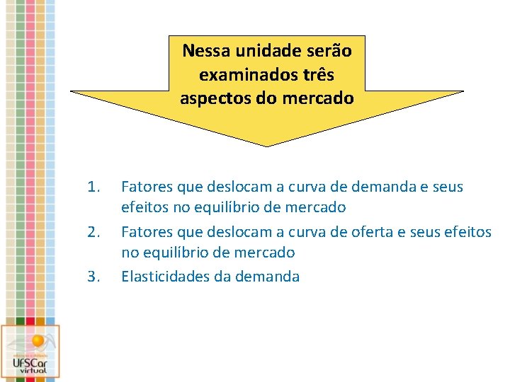 Nessa unidade serão examinados três aspectos do mercado 1. 2. 3. Fatores que deslocam