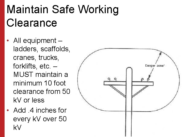 Maintain Safe Working Clearance • All equipment – ladders, scaffolds, cranes, trucks, forklifts, etc.