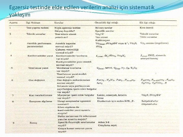 Egzersiz testinde elde edilen verilerin analizi için sistematik yaklaşım 