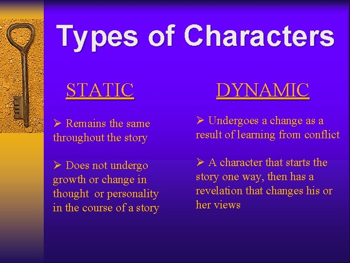Types of Characters STATIC DYNAMIC Ø Remains the same throughout the story Ø Undergoes Types of Characters STATIC DYNAMIC Ø Remains the same throughout the story Ø Undergoes