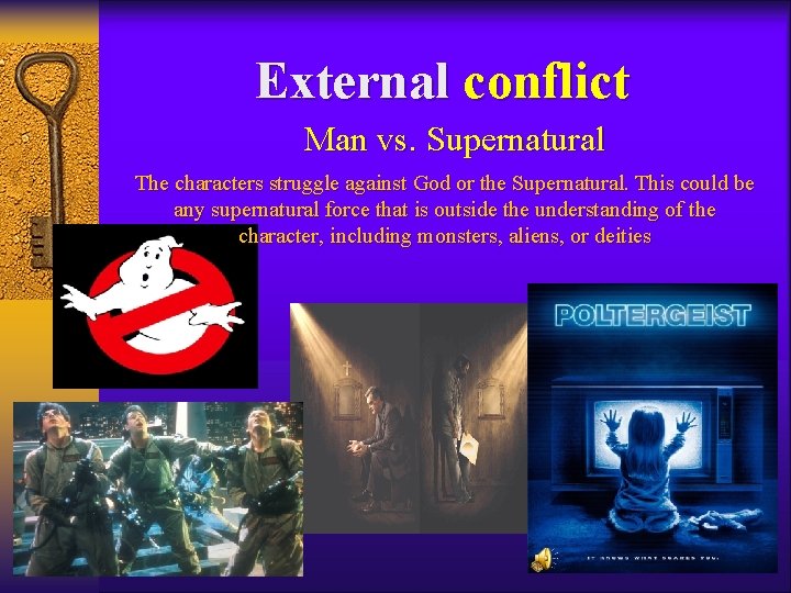 External conflict Man vs. Supernatural The characters struggle against God or the Supernatural. This External conflict Man vs. Supernatural The characters struggle against God or the Supernatural. This