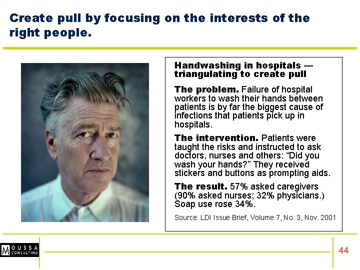 Create pull by focusing on the interests of the right people. Handwashing in hospitals