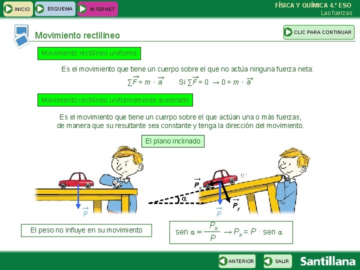 INICIO ESQUEMA FÍSICA Y QUÍMICA 4. º ESO Las fuerzas INTERNET CLIC PARA CONTINUAR INICIO ESQUEMA FÍSICA Y QUÍMICA 4. º ESO Las fuerzas INTERNET CLIC PARA CONTINUAR