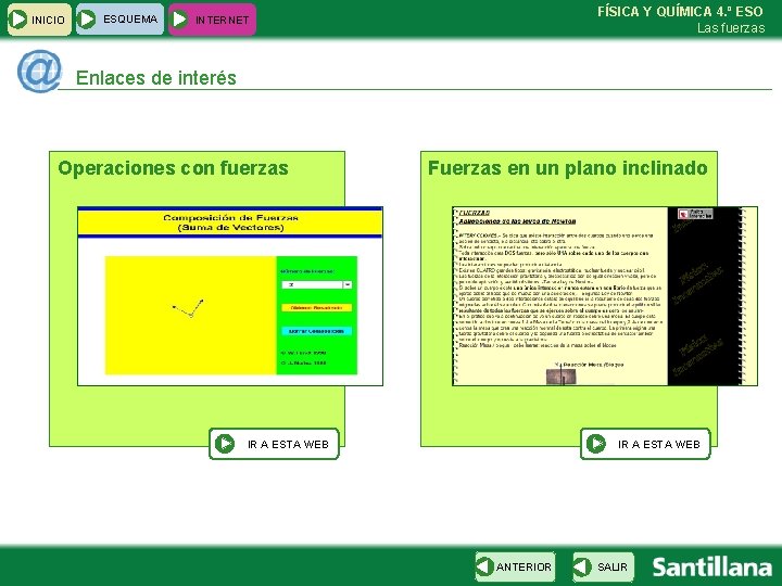 INICIO ESQUEMA FÍSICA Y QUÍMICA 4. º ESO Las fuerzas INTERNET Enlaces de interés INICIO ESQUEMA FÍSICA Y QUÍMICA 4. º ESO Las fuerzas INTERNET Enlaces de interés