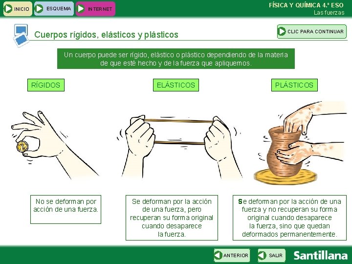 INICIO ESQUEMA FÍSICA Y QUÍMICA 4. º ESO Las fuerzas INTERNET CLIC PARA CONTINUAR INICIO ESQUEMA FÍSICA Y QUÍMICA 4. º ESO Las fuerzas INTERNET CLIC PARA CONTINUAR