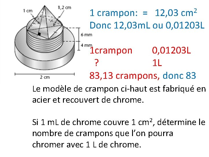 PLAN 1 crampon: = 12, 03 cm 2 Donc 12, 03 m. L ou