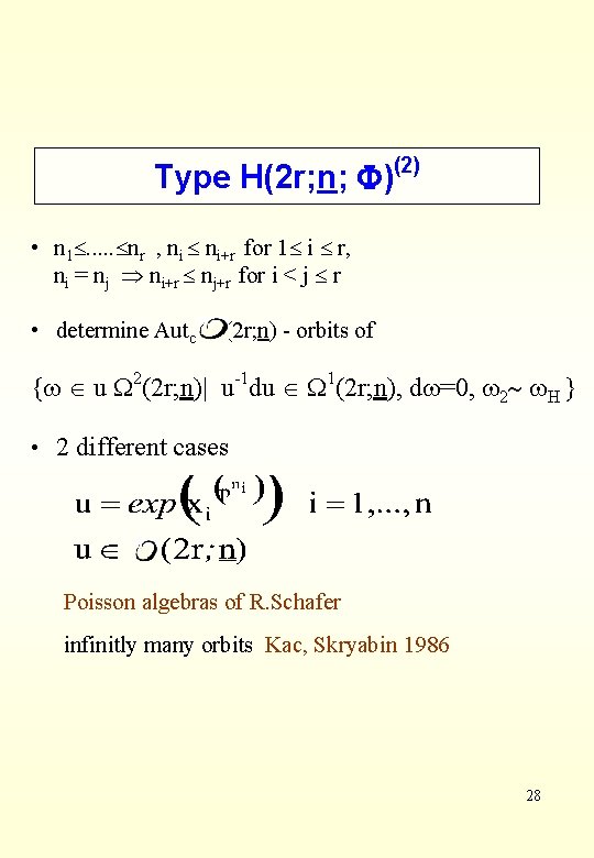 Type H(2 r; n; )(2) • n 1. . . nr , ni ni+r