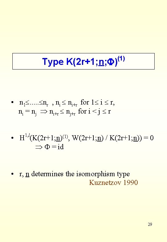 Type K(2 r+1; n; ) (1) • n 1. . . nr , ni