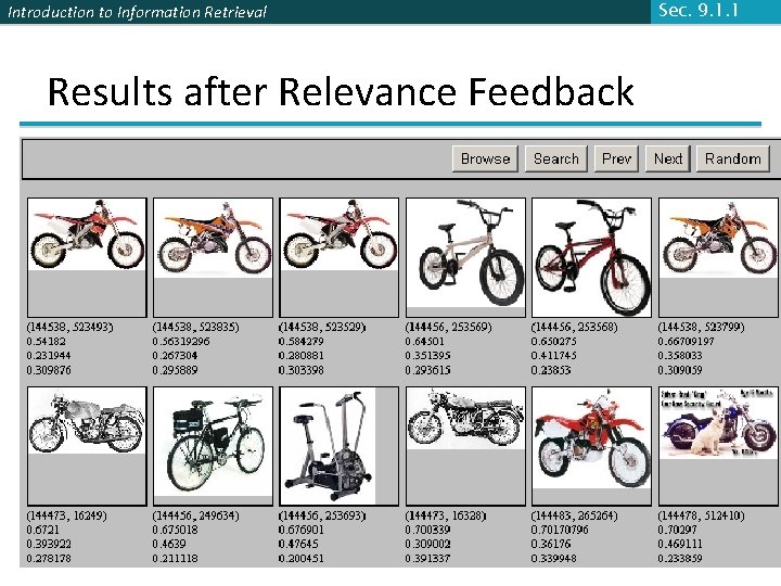 Introduction to Information Retrieval Results after Relevance Feedback Sec. 9. 1. 1 