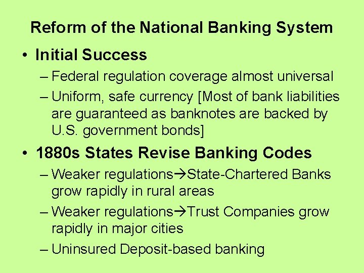 Reform of the National Banking System • Initial Success – Federal regulation coverage almost