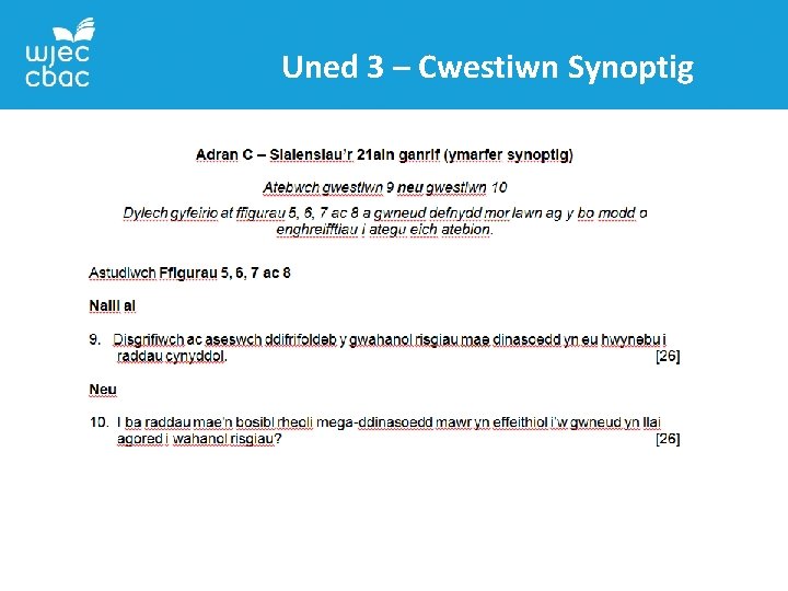 Uned 3 – Cwestiwn Synoptig 