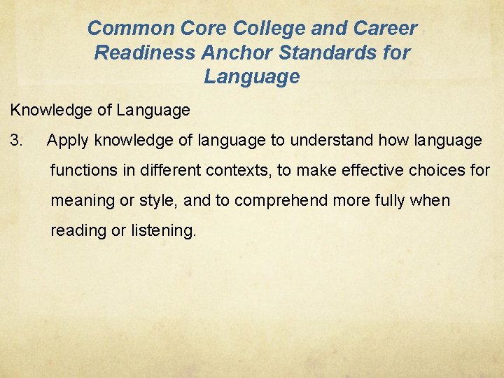 Common Core College and Career Readiness Anchor Standards for Language Knowledge of Language 3.